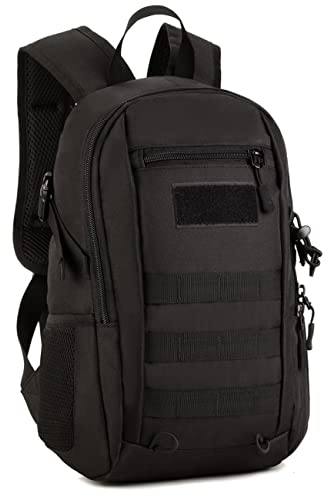 Mini 12L Taktisch Rucksack Wasserdichter Wanderrucksack Molle Studenttasche für Outdoors Wandern Radfahren Trekking, Schwarz