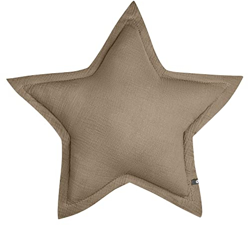 von Herzen Handmade Musselinkissen aus 100% Baumwolle I Kinderkissen I Dekokissen aus Musselin in Sternform I Sternkissen für Kinderzimmer & Bett I Handgenähtes Kissen mit Watte gefüllt (Beige)