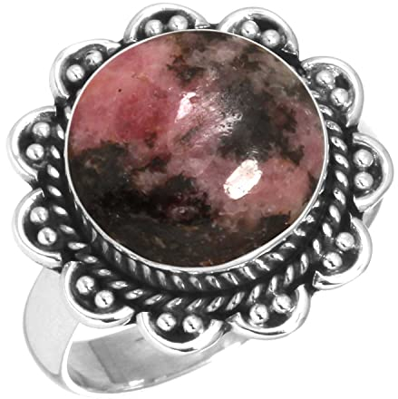 Jeweloporium 925 Sterling Silber Ringe für Damen Größe 63(20.1) Echt Pink Rhodonite In Black Manganese mit Stein Jahrgang Silber Ringe Hochzeit Geschenk Solitär Schmuck