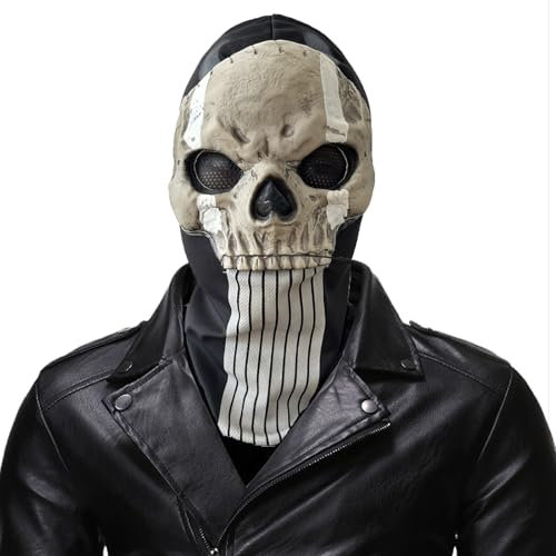Call Duty Ghost Maske Skelett Skull Maske COD Motorrad Sturmhaube Totenkopf S kimaske Halloween Cosplay Männer Herren Mütze (Plus Long)