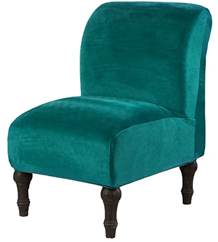 YOPOIY Samt Stuhlhussen Ohne Armlehnen, Strecken Sessel Stuhlbezüge Herausnehmbar rutschfest Sesselbezug Möbelschutzbezüge Für Wohnzimmer -Grün-one Size