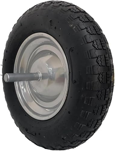 Keroppa, Rueda Neumática para Carretilla, Eje 27 cm, Rueda para Carretilla de Obra, Caucho, Diámetro de 37 cm, Con Llanta y Eje Metálico, Resistente, Duradera, Negro