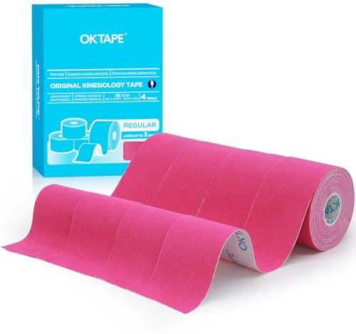 OK TAPE Basic Kinesiologie Tape, Grundlegendes Ursprüngliches Elastisches Sportband für Unterstützung und Erholun, 5cm x 5m,4 Rollen,Rosa
