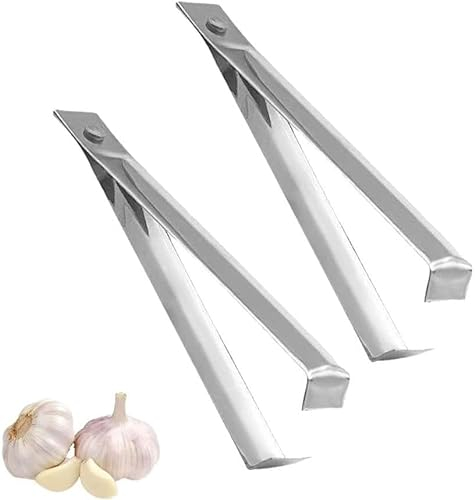 Garlic Peeler Tweezers, Stainless Steel Garlic Peeling Clips for Kitchen Tool, Garlic Peeler Skin Remover, Easy Quick to Peeled Garlic Peeler (2pcs)
