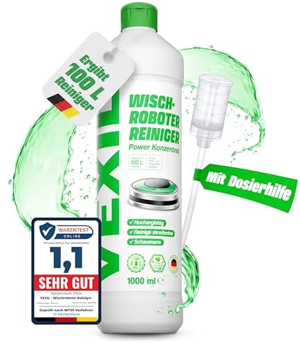 VEXIL Bodenreiniger für Wischroboter – 1L Power Konzentrat (1:100) mit Dosierer – Streifenfrei, schaumarm, biologisch abbaubar – für alle Böden wie Parkett, Fliesen, Laminat – Made in Germany