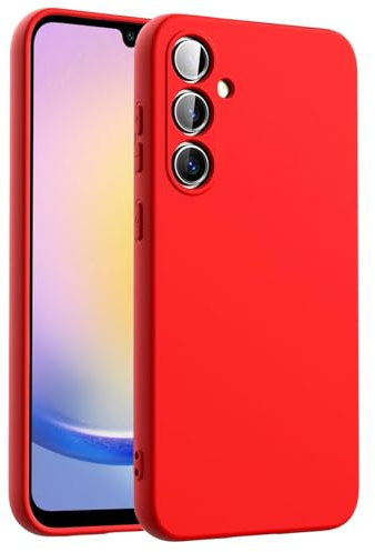 CoolGadget Silikon Hülle für Samsung Galaxy A25 5G Weich mit Mikrofaser Rot | Qi fähig induktives Laden, farbige TPU Schutzhülle, erhöhter Kamera und Display Rahmen, matt und griffig