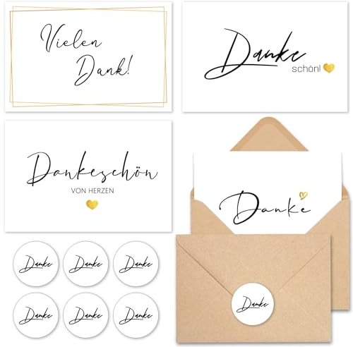Ozagkad 20 Dankeskarten, Danke Karten mit Umschlag und Aufkleber, 4 Designs Grußkarte, Dankeschön Karte für Lehrerin Kollegen Hochzeit Gäste (Danke 1)