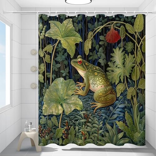 Fchen art Rideau de douche en tissu plastique imperméable et lavable avec crochets Motif grenouille d'arbre de forêt et feuilles de palmier 180 x 180 cm