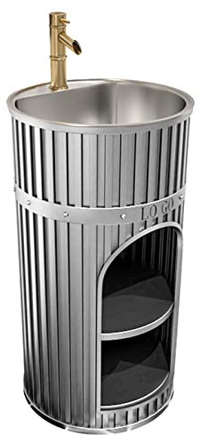 ZTGL Ensemble de Meubles de Salle de Bain avec Évier en INOX et Robinet d'eau Chaude et Froide, Meuble sous Lavabo Industriel, Retro Vasque et Meuble sous Vasque,Argent,Without Mirror