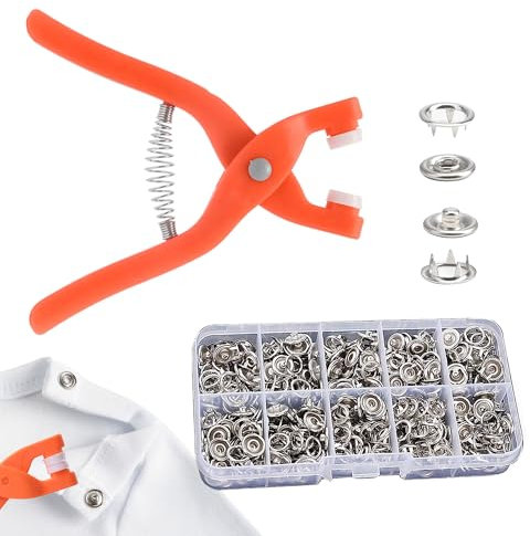 400PCS Press Studs Silver Metal Snap Button Fastener Kit with Snaps Pliers Steel Five Claw Buckle Tool Set No Sewing 9.5MM Press Stud Kit for Clothing Crafting Sewing Leather Snaps Buttons