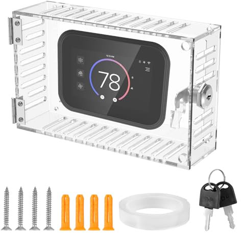 NIHUIFDPY Thermostat Box with Lock and 2 Keys Clear Acrylic Thermostat Guard Box Protective Thermostat Lock Case Easy to Install Thermostat Cover for Most Thermostats 19.3x12x6.2cm
