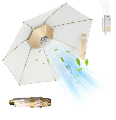 LFLIFENG 3in1 Fan Umbrella Fold Umbrella Fan USB Rechargeable Umbrella with Fan Sunscreen Personal Umbrella for Sun, Cooling Umbrella with Fan