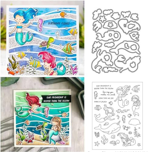 Unterwasserwelt Meerjungfrau Stempel und Stanzschablonen für Karten Herstellung, Sommer Stanzen Stempel und Briefmarken Set für DIY Scrapbooking Fotoalbum Dekorativ