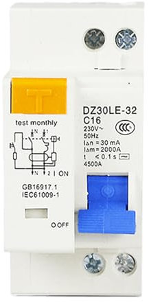Fi Schutzschalter 1P+N Fehlerstromschutzschalter: Sporgo AC 230V 30mA C16 LS Schalter RCD 2-Polig 16A Mit Auslaufschutz Überlastschutz, Sicherungsautomat (A)