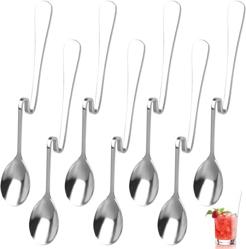 Cuillere a Cafe, 7 Pièces Cuillere Longue en Acier Inoxydable, 17.4cm Cuillère à Glace et Latte Macchiato, Cuillère à Long Manche avec Poignées Incurvées, CuillèRes à Long Drink, CuillèRes à Confiture