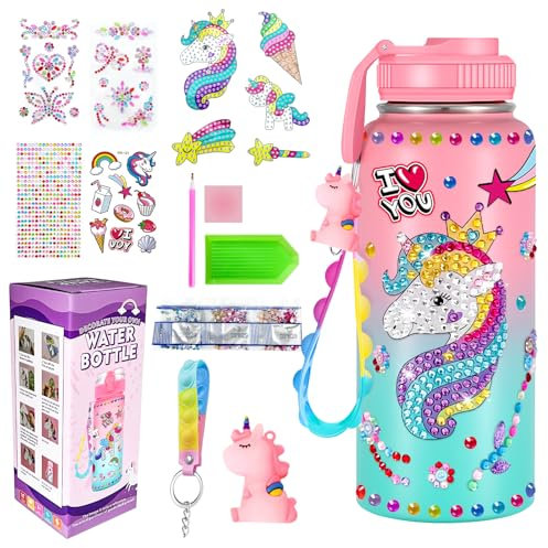 NlsqEU Unicorn Gifts: Decorate Your Own Water Bottle Kits for Girls Age 4-10 - Unicorn Painting Crafts & Arts Gifts for Birthday & Christmas