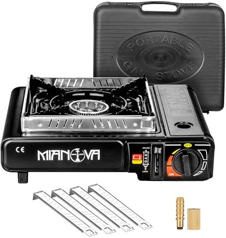 Taffstyle Réchaud à gaz 2 en 1 - Raccordement GPL - Réchaud à gaz - Réchaud à gaz - Barbecue d'extérieur - Barbecue d'urgence - 1 feu - Mallette de protection contre le vent - Cartouches de gaz - Noir