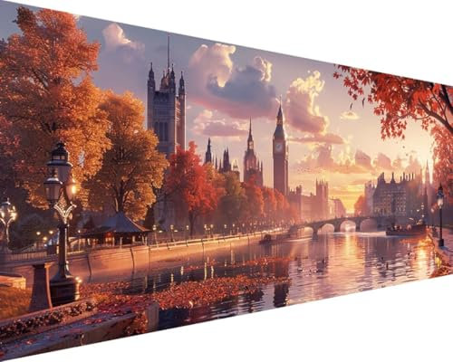 Malen Nach Zahlen Big Ben, Malen Nach Zahlen Erwachsene Landschaft Acrylmalerei Set, DIY Rahmenlos Malen Nach Zahlen Kinder ab 10 Jahre Mädchen Kunsthandwerk Geschenk für Zimmer Deko 90x180cm 3-H