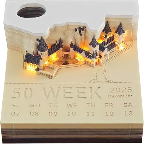 3D Notepad, 3D Calendar Tear Off 2025, 2025 Desk Calendar Notepad with Light, Paper Sculpture Desktop Ornament (Lock with Light)