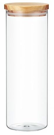 AMBITION Vorratsglas mit Deckel rund 1,8 l Nordic Glasbehälter mit Holzdeckel für Lebensmittel luftdicht