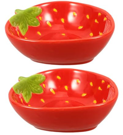 Cabilock 2 Piezas Tazón De Fresa Plato Para Servir Frutas Bandeja De Postre Decorativa Lindo Plato De Frutas Plato De Ceramica Plato De Postre Para Casa Platos Pequeños Rojo Cerámica