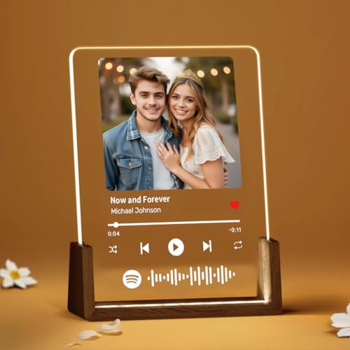 Rainsar Placa Spotify Personalizada, Placa de Música Personalizada, Luces de Noche con Marco de Fotos de Acrílico, Regalos Personalizados para Navidad, día de San Valentín, Cumpleaños, aniversario