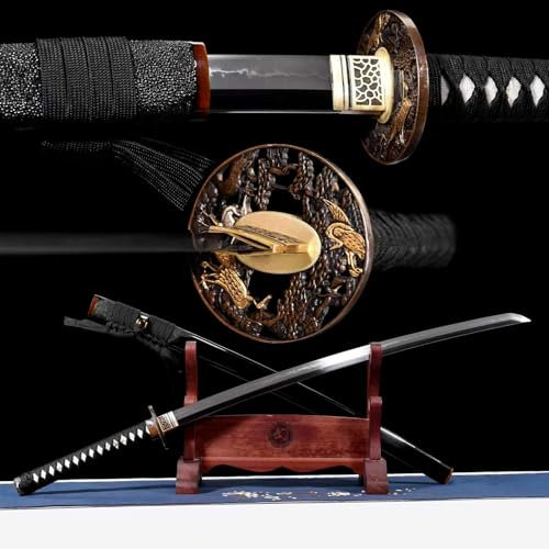 103cm handgemachtes Katana,Klinge aus T10-Stahl und Schutz aus reinem Kupfer,Scheide aus massivem Holz mit Hörner dekoration,echtes Samurai schwert zum Sammeln,Spielen,Wohnkultur,Requisiten,Geschenke