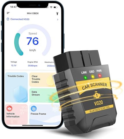 Journeyside OBD2 Diagnostic Voiture, Bluetooth Scanner Auto Diagnostic, Valise Diagnostic Auto Multimarque,Interroger Code Base de Données, Lecteur de Codes Moteur pour Plupart des Véhicules à Essence