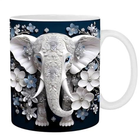 Elephant Design Coffee Mug - Large Ceramic Tea Cup, 350ml Elephant Mug Hot Drinks | Multi Use Ceramic Mug Whiskey and Beer, Elephant Themed Coffee Cup Kitchen, Large Capacity Drinking Cup for Water