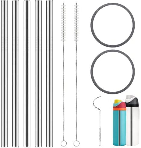Pack of 6 Stainless Steel Straw ReplacementforOwala Water Bottle 24 oz 32 oz Reusable MetalStraws with Cleaning Brush & Gasket SealWashers Compatible with Freesip Water Bottle Accessories Parts
