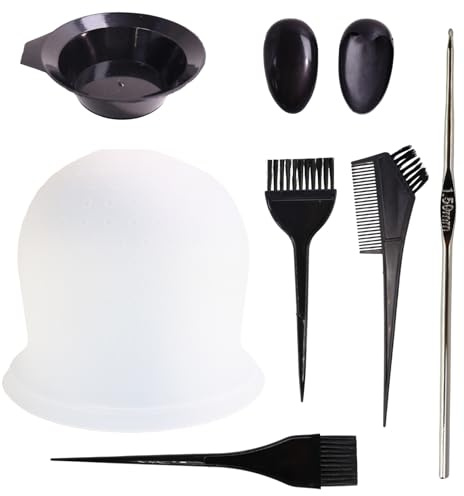 Cuffia per Meches con Foro Perforato, con Ago e Pettini, Kit Cuffia Colpi di Sole Fai da Te per Casa o Salone, Cuffia Per Colpi di Sole Donna, Strumento Professionale per Tintura Capelli