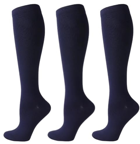 LIUHLFSR Kompressionsstrümpfe 3 Paar Kompressionsstrümpfe zur Förderung der Durchblutung, Kompressionsstrümpfe for Abnehmen, Anti-Müdigkeit, Bequeme, einfarbige Socken(YS001-316-NBU-3P,L-XL)