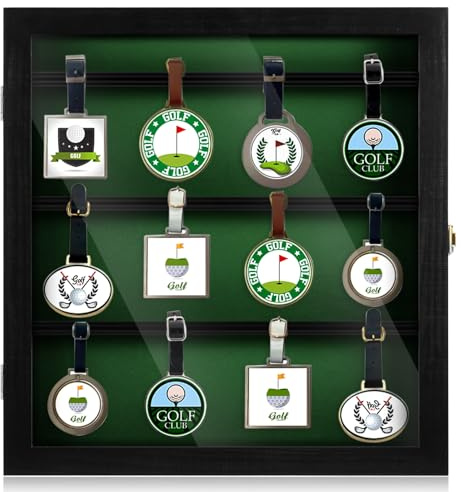 Silipull Golf Bag Tag Collection Display Case Holds 40 Bag Tags 16.54 x 15.35 x 1.77 Inch Wall Mount Wooden Shadow Box W/98% UV Acrylic Door Lockable Storage Display Box for Collection (Black, Green)