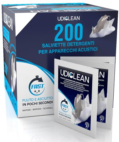 200 Reinigungstücher für Hörgeräte - Udiclean Feuchttücher Gegen Schmutz Schweiß und Fett - Effektive Reinigung und Schnelle Trocknung - Einzeln Verpackt