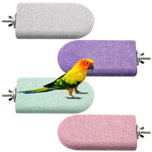 HappyAlley 4 Pack Bird Beak Grinding Stone, Pumice Lava Ledge for Birds, Chinchillas, Hamsters, Parrots, Bird Perch Stand Climbing Ledge, Teeth & Beak Grinding Block(Long)