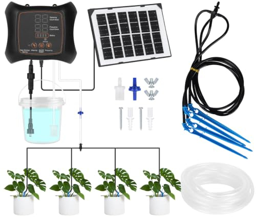 Solar Bewässerungssystem Garten automatische Bewässerung | Tröpfchenbewässerung system Set mit 16 Timer-Modi und 15 M Schlauch bis zu 15 Topfpflanzen für outdoor, Balkon Pflanzen
