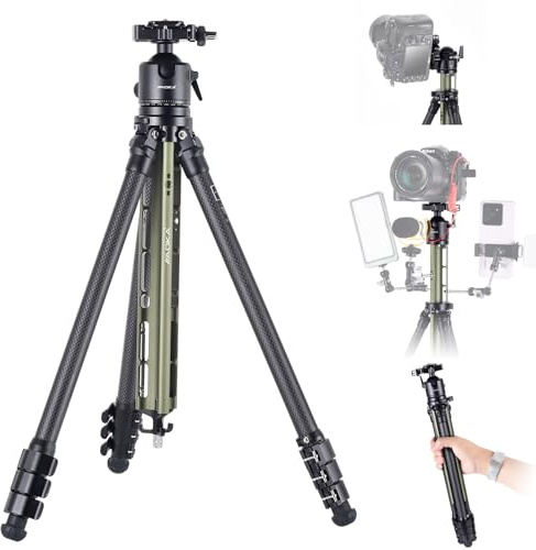 AOKA 53.9 inchs Compact Lightweight Carbon Fiber Tripod Monopod with 360 Degree Ball Head for DSLR, Travel and Outdoor