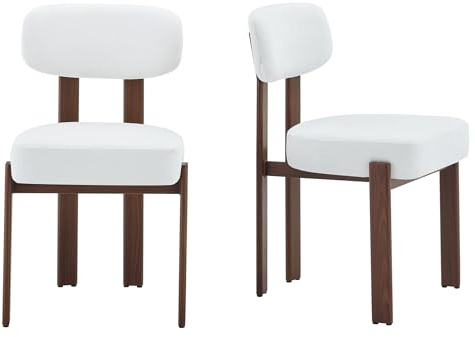 SEEDWAVE Esszimmerstühle Eisenstühle ohne Armlehne, Linen gepolsterte Sitzfläche, Dicke Sitzkissen, Metallbeine in Holzmaserung Optik mit Anti-Rutsch-Pads, modernes minimalistisches Design (2, Weiß)