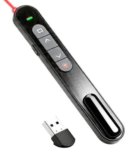 Wireless Presenter mit Laserpointer, 2.4GHz Laserpointer Präsentation Clicker mit USB Empfänger, Präsentationsfernbedienung für Laptop PC, PowerPoint Fernbedienung mit Hyperlink Lautstärke Steuerung