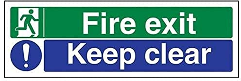 VSafety 14012AX-R, cartello per uscita di sicurezza con scritte “Fire exit/Keep clear” (lingua italiana non garantita), 1 mm, in plastica rigida, orizzontale, 300 x 100 mm