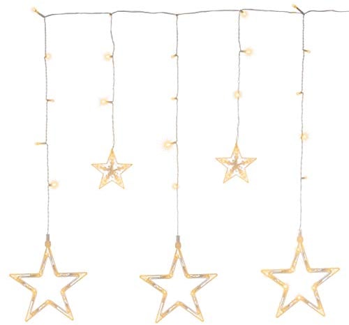 Nipach GmbH Sternenvorhang 61 LED warm weiß Lichterkette Lichtervorhang Fernbedienung Timer Batterie Partydeko 8 Funktionen Funktionslichterkette