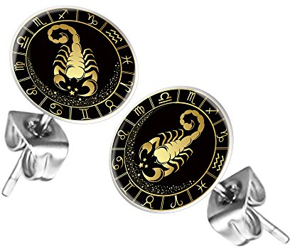 Mianova Ohrstecker Ohrringe Stecker Platte mit Sternzeichen Motiv Tierkreiszeichen Silber für Damen Herren oder Kinder Skorpion