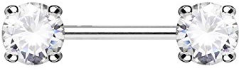 beyoutifulthings Brustwarzen-Piercing 2 Grosse RUNDE ZIRKONIA Brust-Piercing Nippel-Piercing Edelstahl Silber Clear Stab 1,6mm 12mm