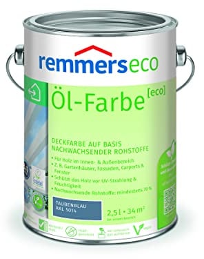 Remmers Peinture huile écologique Bleu pigeon (RAL 5014), 2,5 litres, Peinture aqueuse pour le bois en intérieur et extérieur. Peinture 3en1: isolant/application intermédiaire/finition.