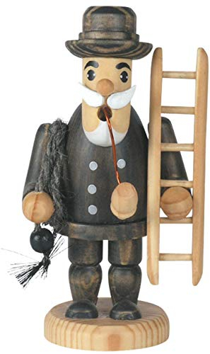 OBC Räuchermännchen Schornsteinfeger schwarz gebeizt, 12 cm, Dekofigur handbemalt im Kunsthandwerks-Stil/Räuchermann/Räucherfigur aus Holz
