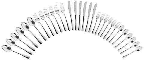 PINTINOX Set di posate in argento da 30 pezzi, contemporaneo, lucidato, stoviglie in acciaio inox, lavabile in lavastoviglie