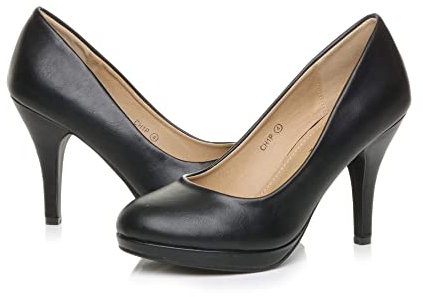 AJVANI high mid Heel Smart Work Evening Party Platform Court Shoes Pumps Size 7 40 Black Matte