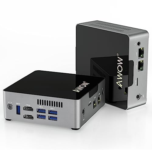 AWOW Mini PC Windows 10 Pro 6GB DDR4 128GB SSD Micro Computer,Celeron J3455 4K HD/2.4G+5G WiFi/Dual LAN/BT 4.2/HDMI*2 AK34