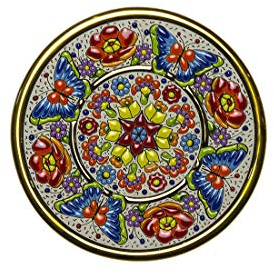 Ceramica Andaluza Piatto Parete Artistica Andaluz 17 cm Fatto a Mano, Ceramica e Oro 24 K Serie Decorazione Casa
