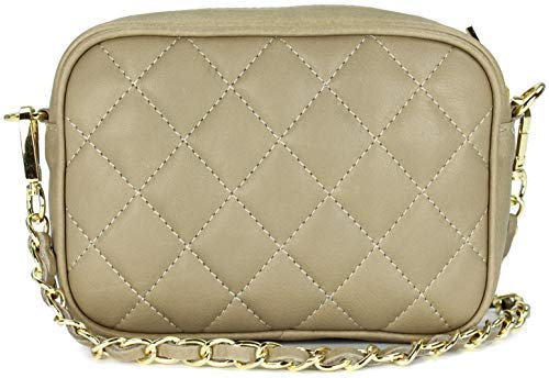 Belli italienische Echt Nappa Leder Abendtasche Damentasche kleine Umhängetasche zum Ausgehen gesteppt in schlamm - 18x13x7 cm (B x H x T)